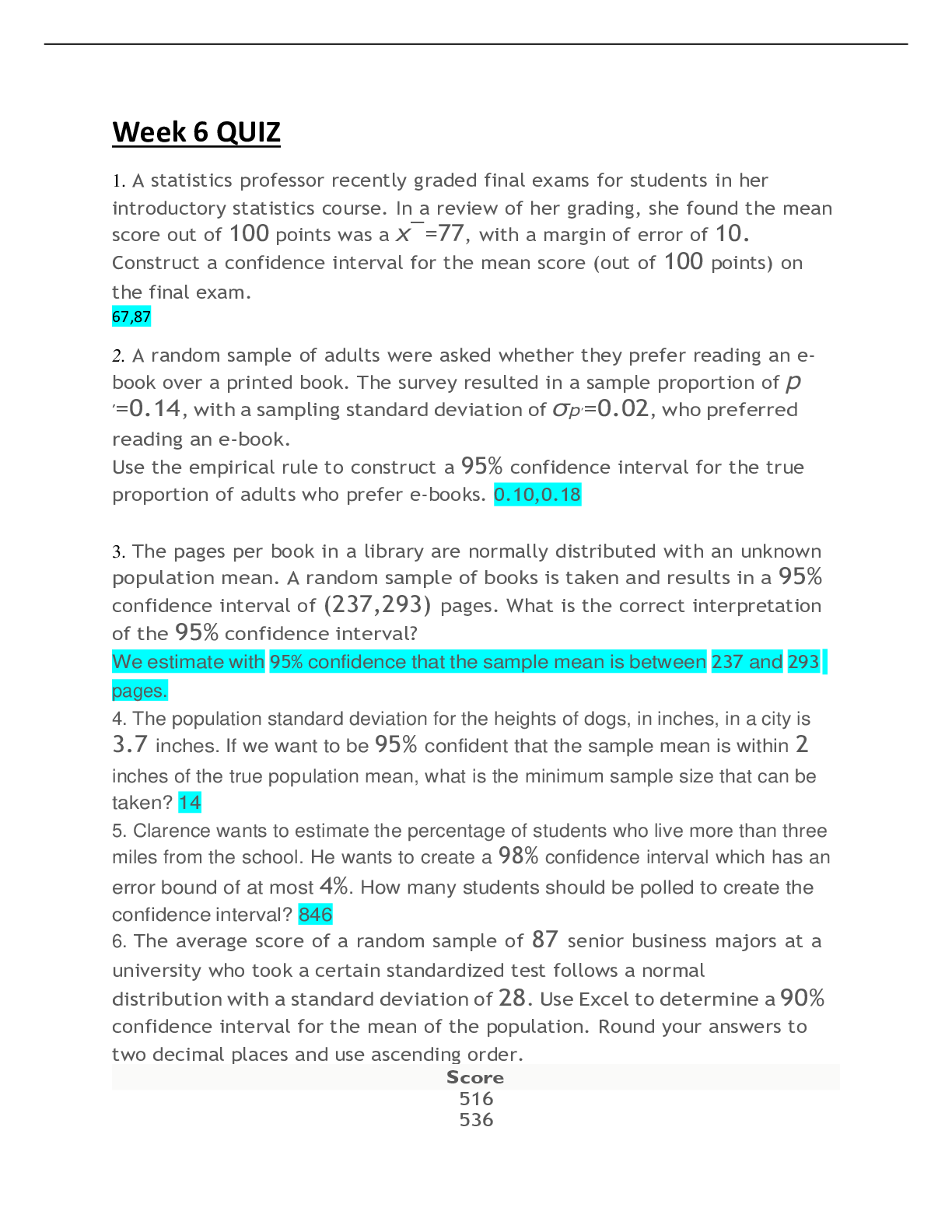Preview image of Week 6 statistics Exam document